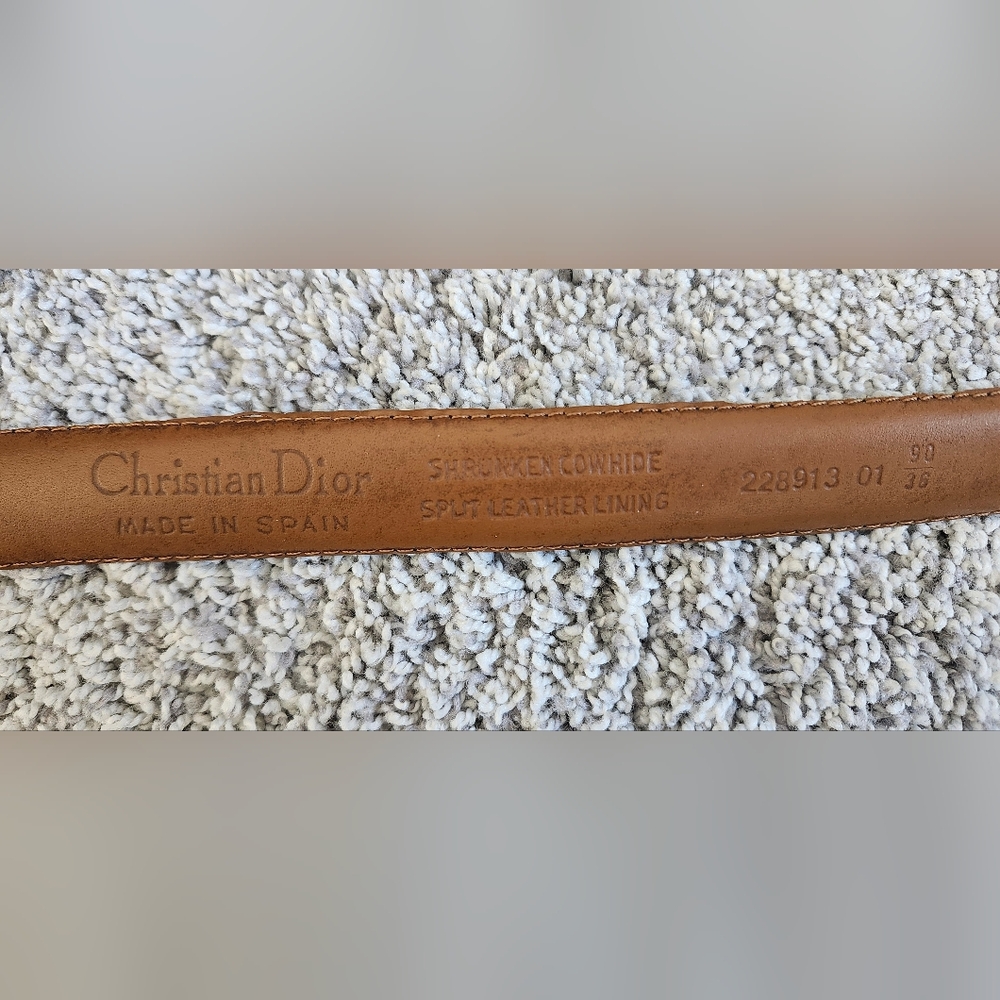 Christian Dior $300 Vintage Shrunken Hide Leather Belt Size 36 (90cm) Black - Picture 3 of 3